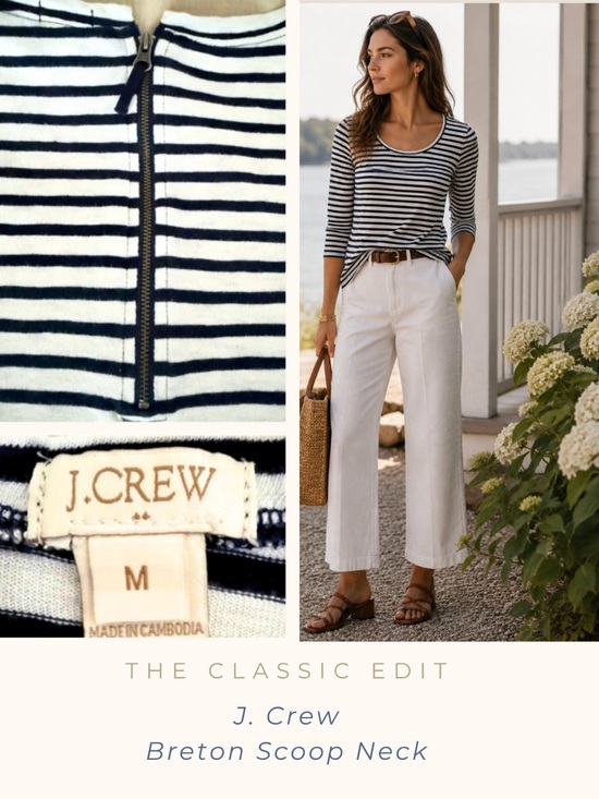 J. Crew Tops - J.Crew Navy & White Breton Stripe Scoop Neck Top | Cotton | Nautical Classic